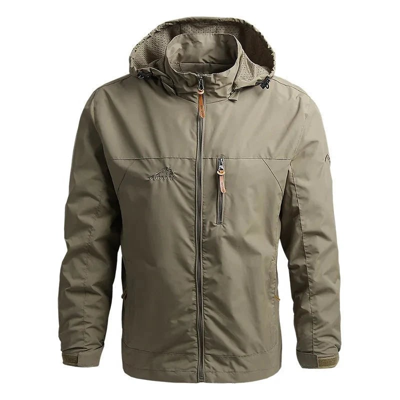 Giacca a vento uomo impermeabile leggera con cappuccio, ideale per outdoor e sport.