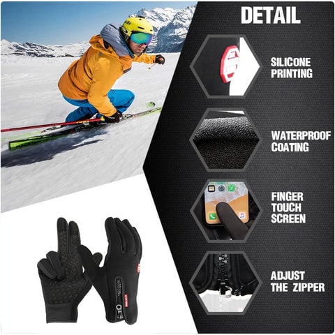 Dettaglio guanti ciclismo invernali uomo, zona touchscreen e superficie impermeabile per protezione termica e antivento.