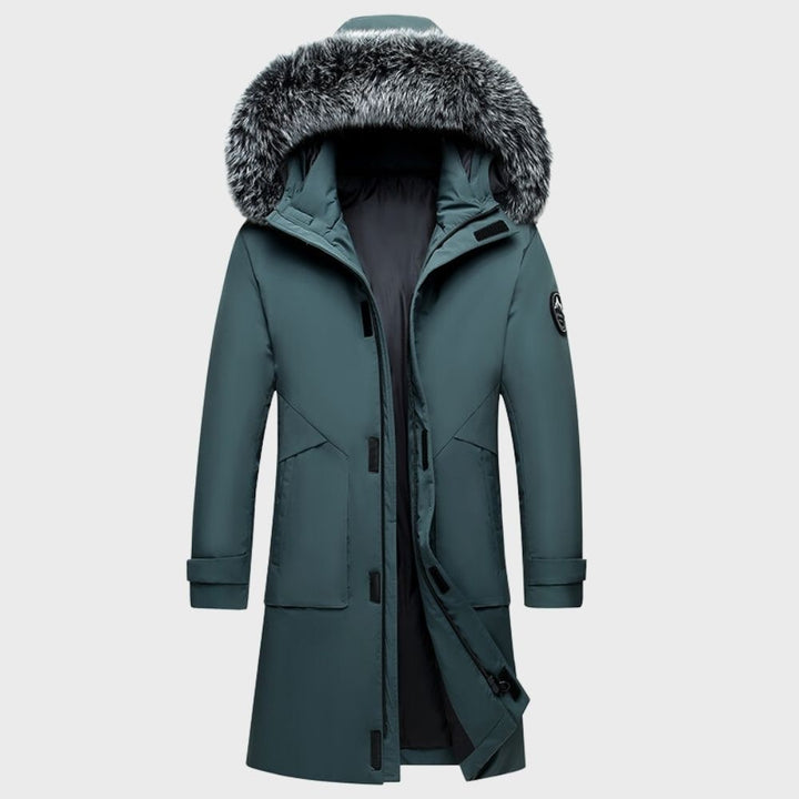 Parka invernale da uomo impermeabile, caldo e antivento, con cappuccio bordato in pelliccia sintetica.