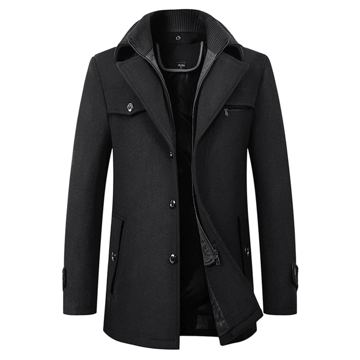 Soprabito elegante da uomo con revers a tacca e pettorina interna removibile. Perfetto per stile formale.