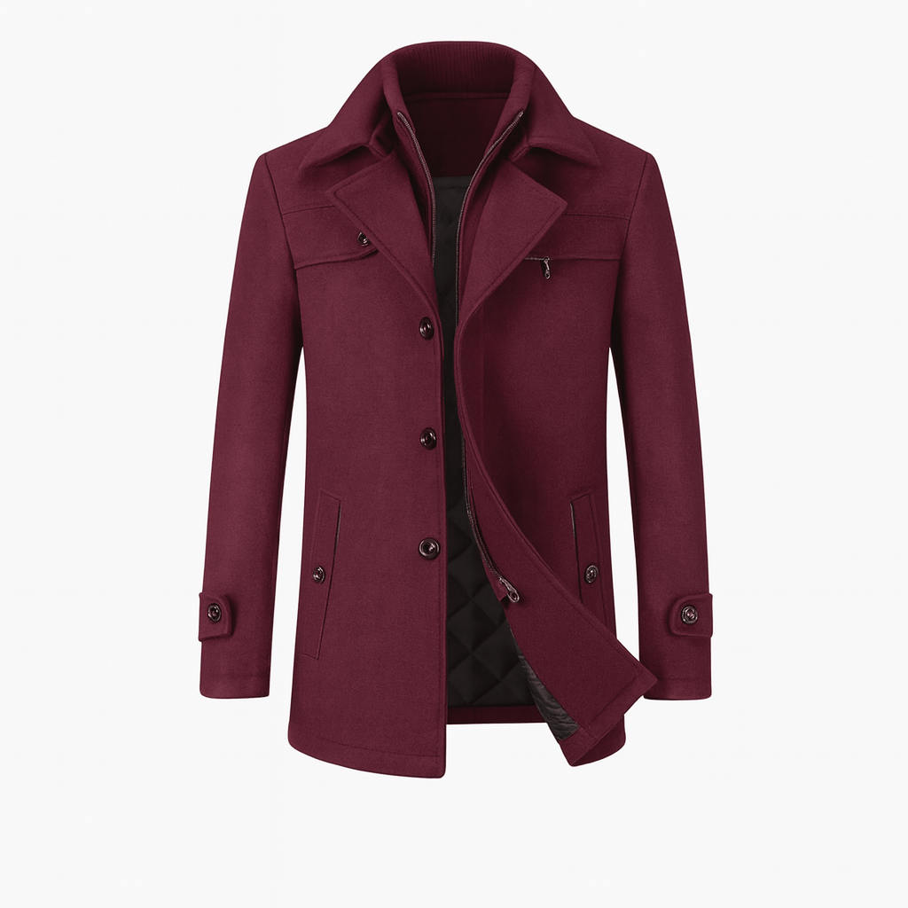 Trench uomo grigio scuro, ideale per eventi formali o casual chic. Confort e stile in un unico capo.