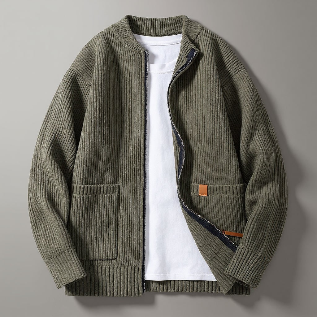 Maglione cardigan da uomo con zip e tasche, in tessuto confortevole, ideale per un look casual ed elegante.