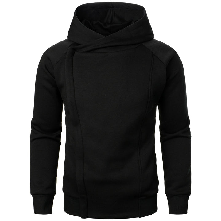 Felpa blu con cappuccio uomo, cerniera asimmetrica e maniche raglan. Essential per la moda maschile casual.