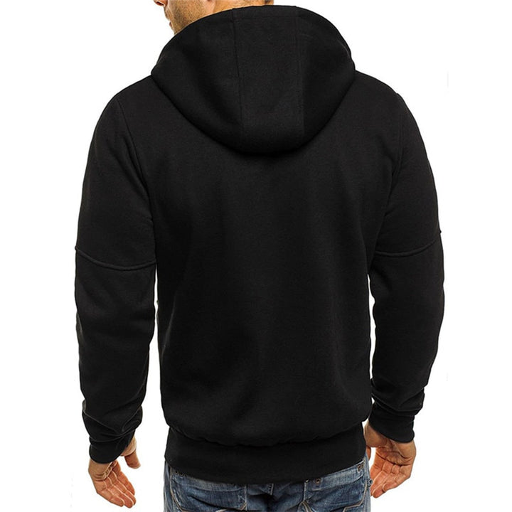 Felpa con cappuccio da uomo, zip e tasche con cerniera. Perfetta per abbigliamento casual e tempo libero sportivo.