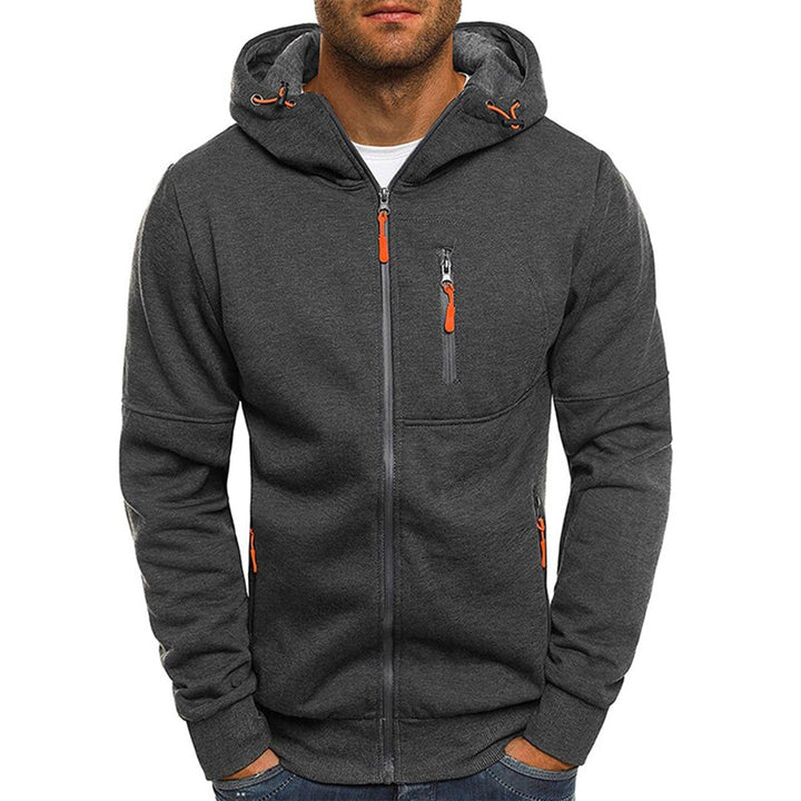 Felpa uomo con cerniera, cappuccio e tasche zip. Massimo comfort per tutti i giorni e stratificazione casual.
