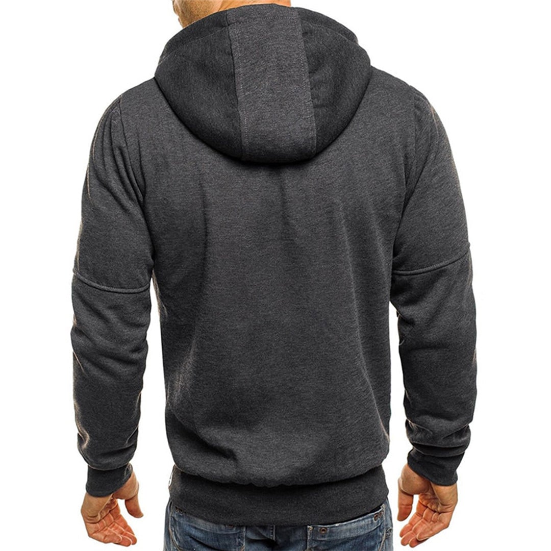 Felpa da uomo con cappuccio e cerniera, tasche zip. Ottimo strato per tempo libero e look casual quotidiano.