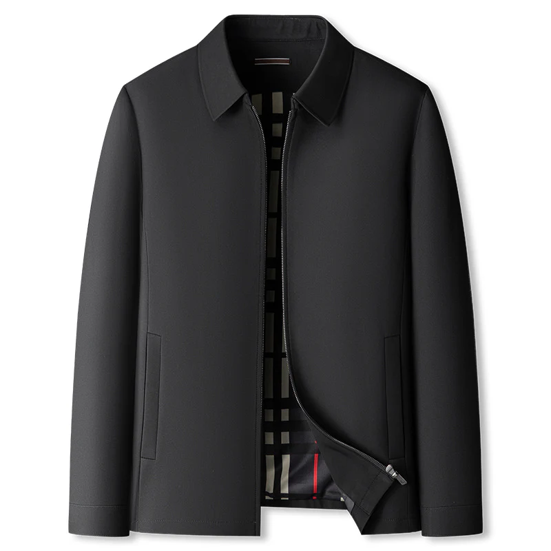 Dettaglio fodera a quadri: giacca a vento da uomo elegante, perfetta per l'abbigliamento casual e la mezza stagione.