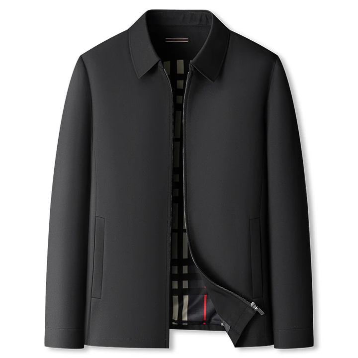 Dettaglio fodera a quadri: giacca a vento da uomo elegante, perfetta per l'abbigliamento casual e la mezza stagione.