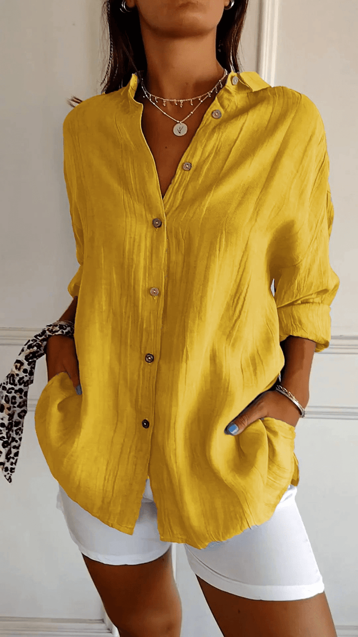 Camicia donna versatile slim fit con maniche lunghe, adatta per ufficio, casual e moda donna.