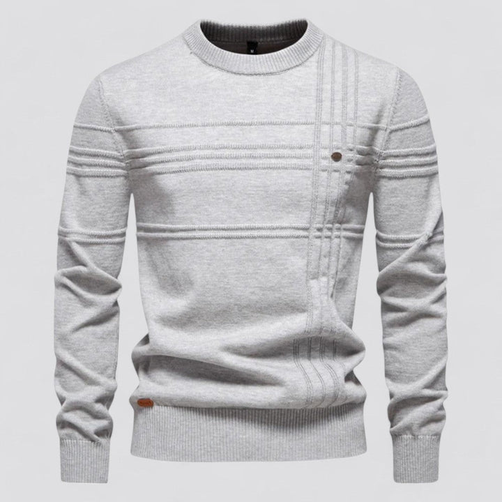 Moda uomo: maglione classico girocollo, abbigliamento autunnale confortevole.