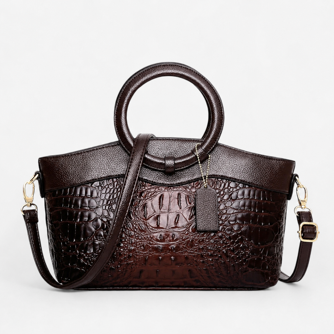 Borsa a mano donna multicolore vivace effetto coccodrillo, accessorio moda elegante per ogni occasione.