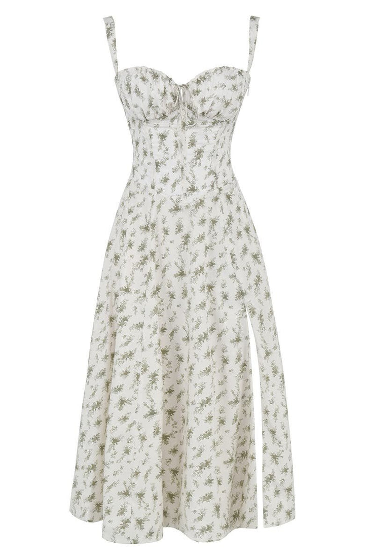 Abito midi donna per cerimonia, corpetto elegante e gonna fluida. Perfetto per un look sofisticato.