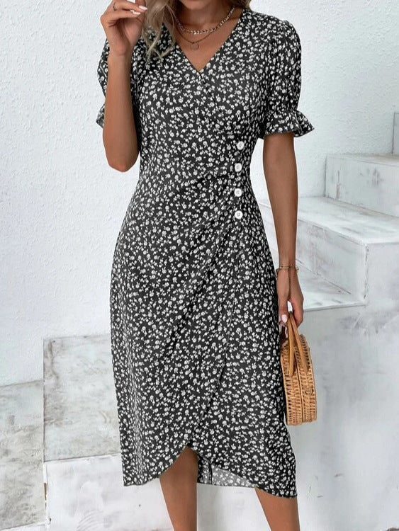 Abito midi da donna casual chic con bottoni, perfetto per l'estate e la primavera.