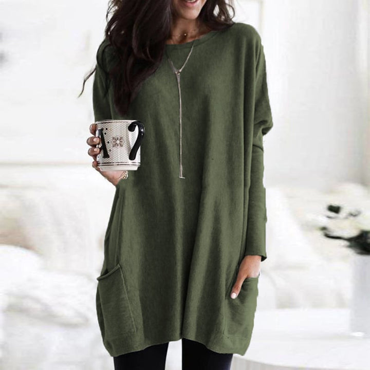 Abito oversize donna casual a maniche lunghe e scollo rotondo, vestibilità comoda, ideale per autunno/inverno.