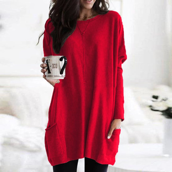 Abito invernale donna oversize con maniche lunghe e scollo rotondo. Versatile per look casual o chic.