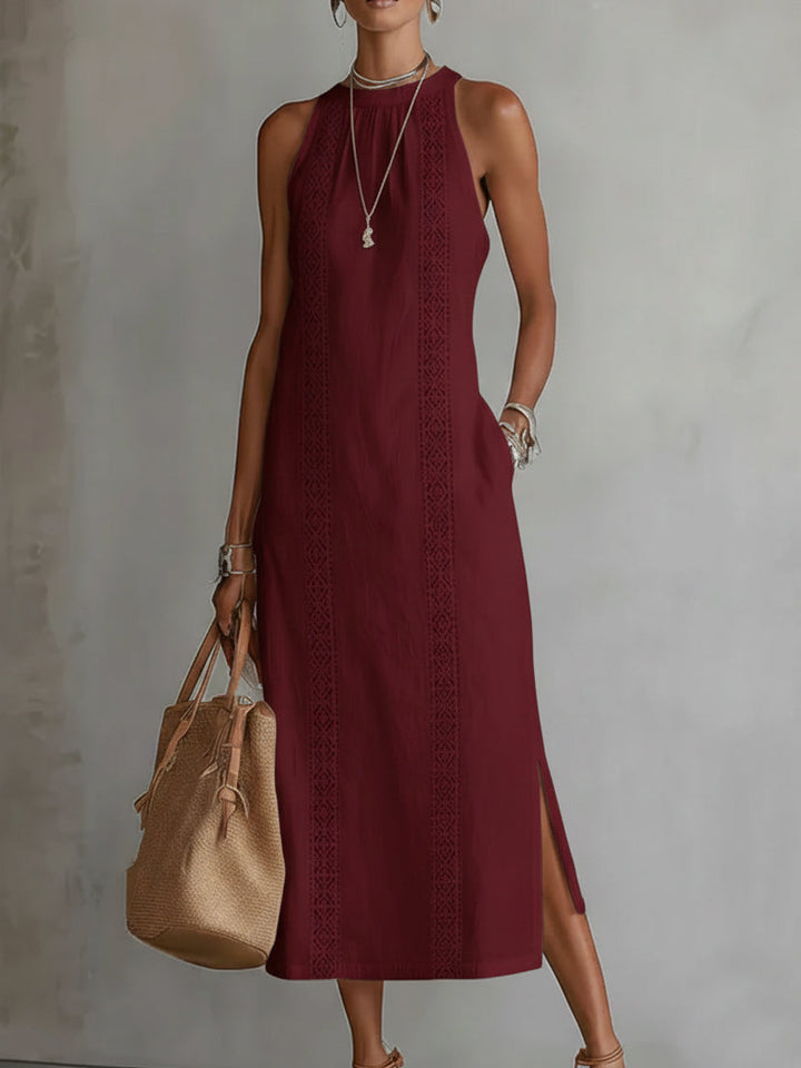 Abito lungo elegante in pizzo per serate romantiche. Maxi vestito donna, ideale per un look sofisticato e seducente.