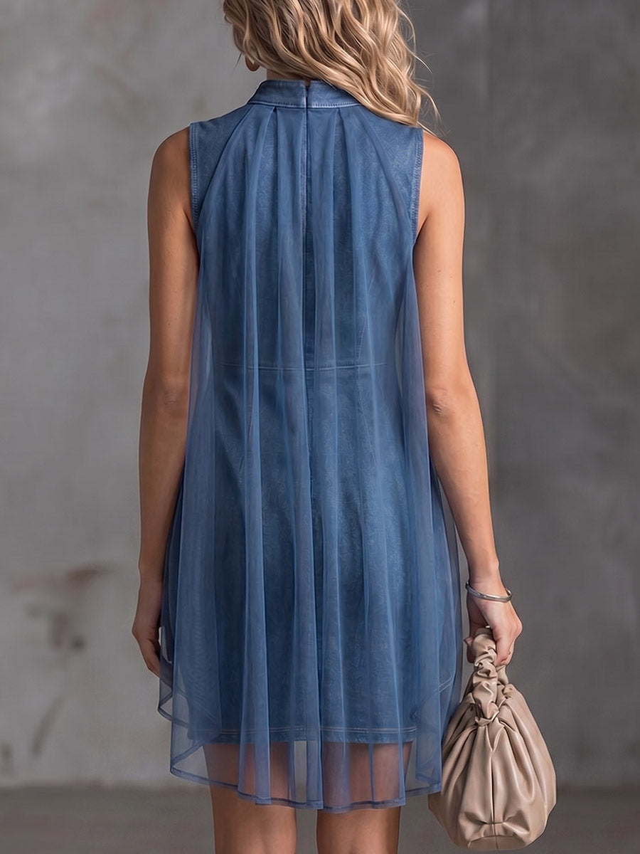 Abito donna senza maniche con eleganti dettagli in chiffon, un must-have di moda femminile per primavera ed estate.