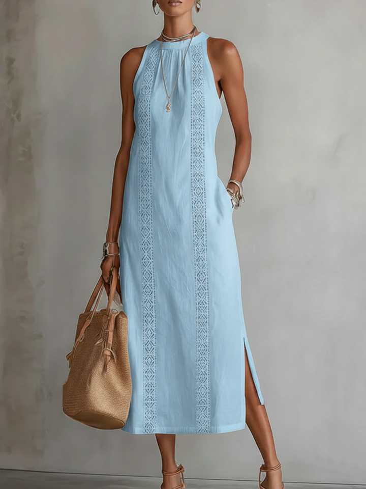 Abito maxi donna in pizzo, stile boho chic. Vestito lungo estivo, perfetto per un look casual ma raffinato.