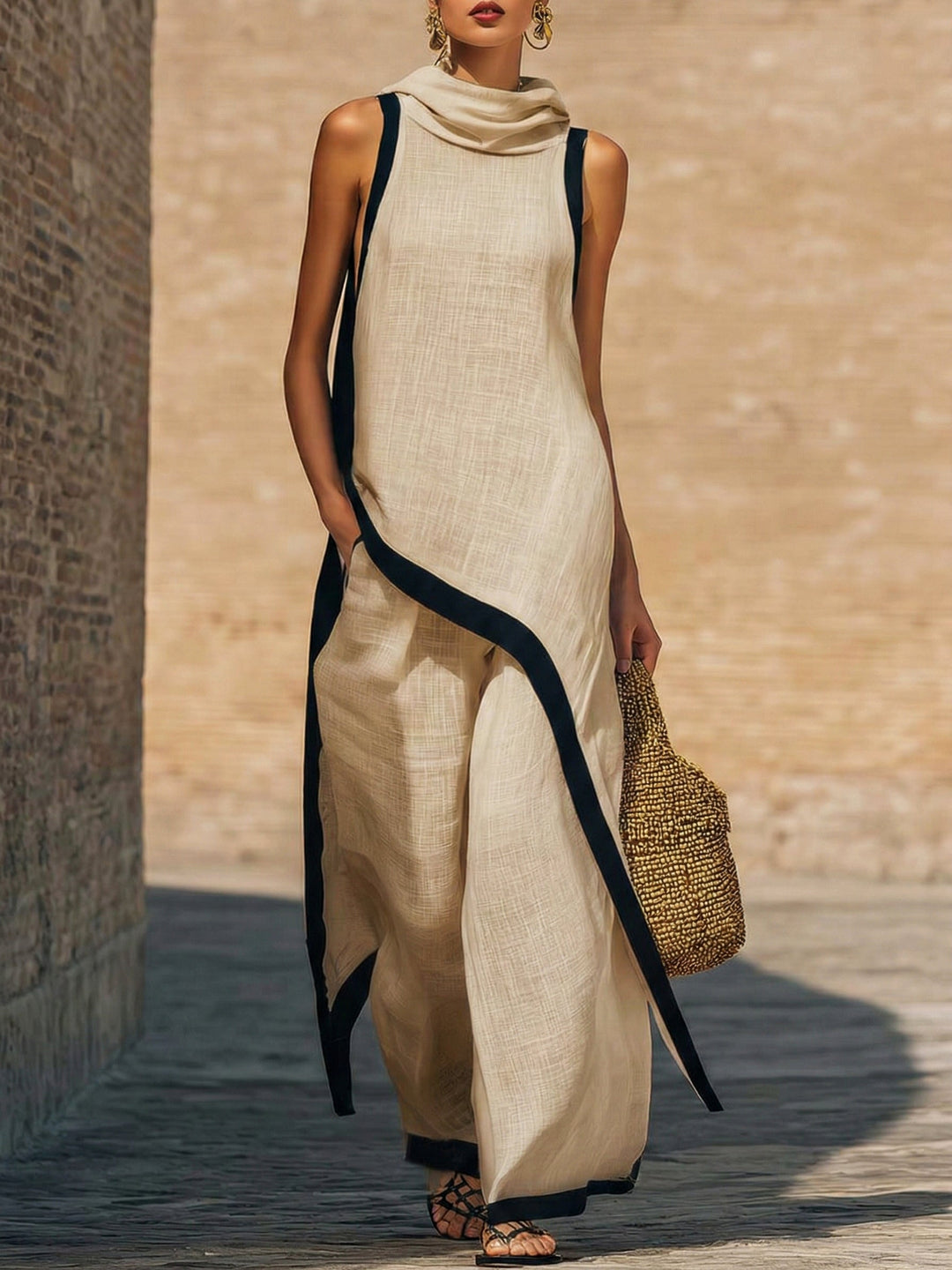 Outfit donna: completo elegante in lino e cotone ideale per serate estive o eventi speciali.