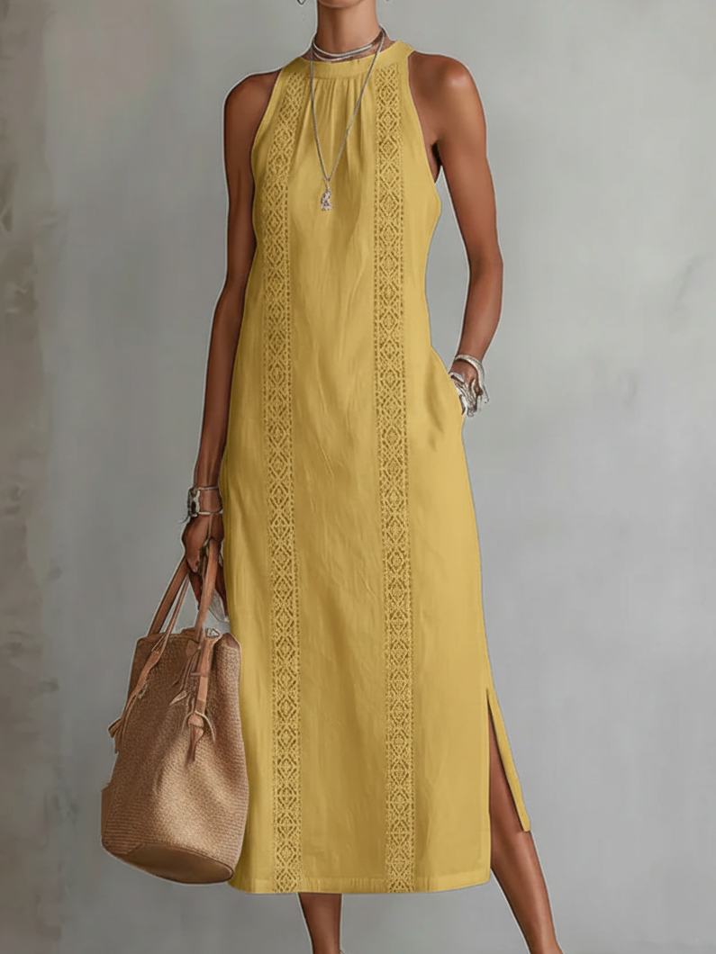 Comodo abito maxi da donna in pizzo, perfetto per vacanze. Vestito lungo estivo, combina stile e relax.