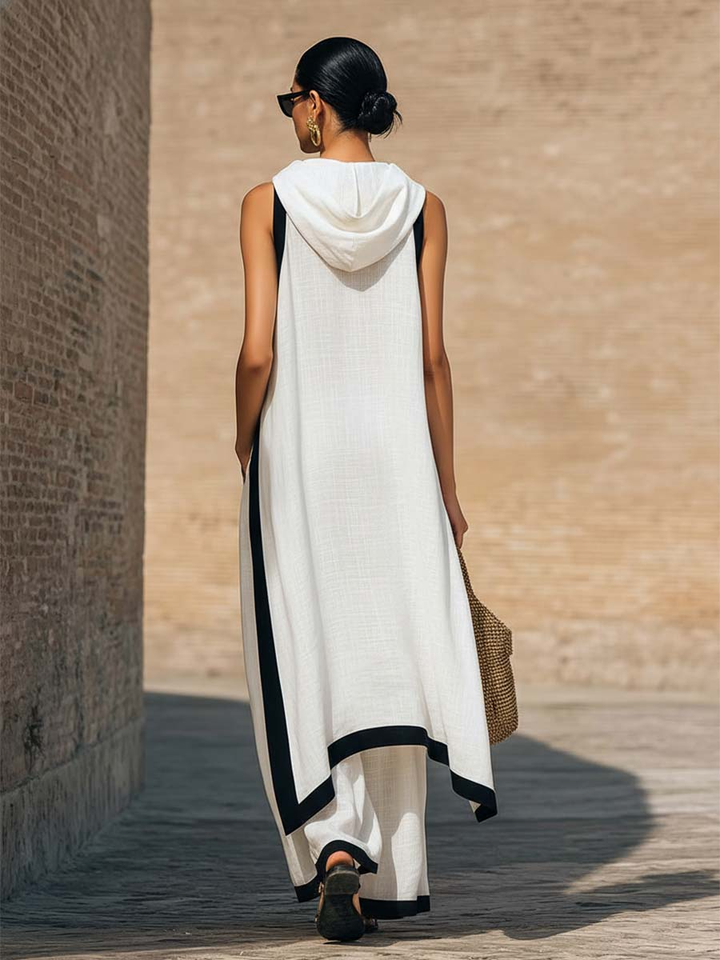 Set due pezzi donna, top e pantaloni, in lino e cotone per un outfit estivo versatile e chic.