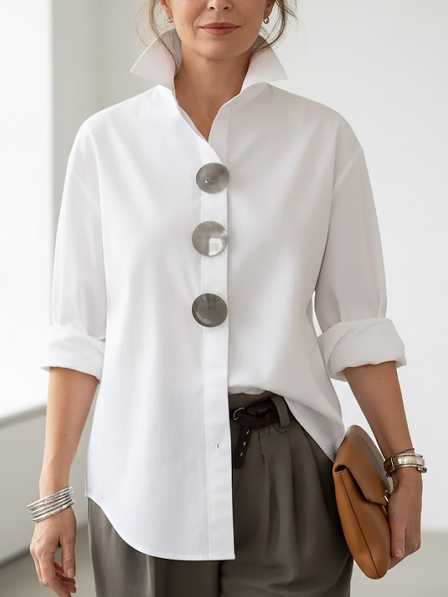 Blusa donna in lino con collo coreano e maniche lunghe. Perfetta per look casual chic o eleganti.