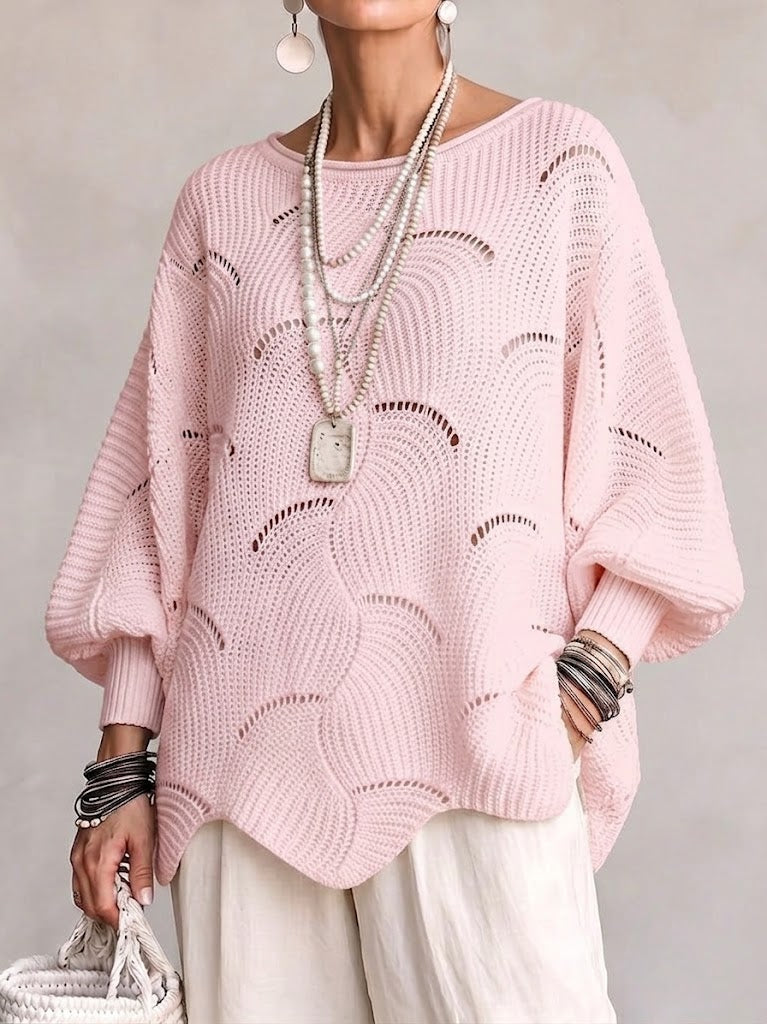 Maglione donna leggero traforato per primavera/estate, elegante disinvolto. Motivo ondulato e comfort chic.