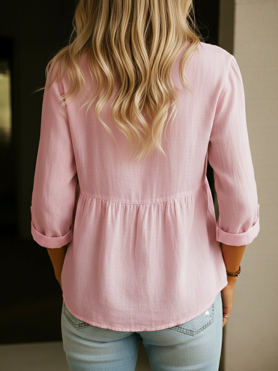 Camicia donna elegante-casual. Ampia e comoda, con maniche 3/4 e scollo rotondo. Disponibile in vari colori moda.