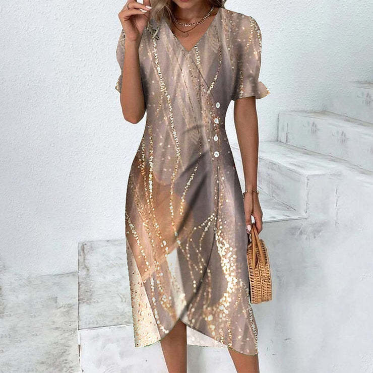 Abito midi donna elegante e confortevole, con bottoni, perfetto per un look primaverile o estivo.