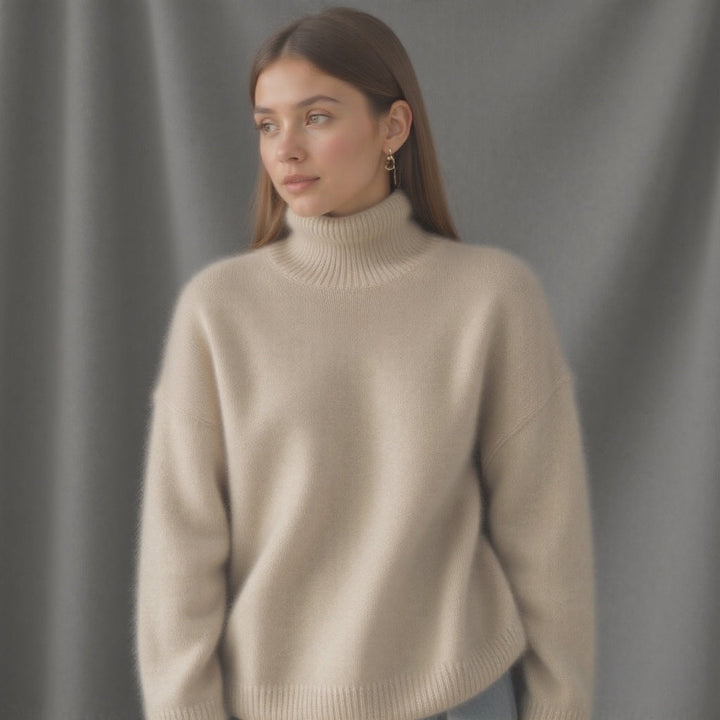 Maglieria donna oversize a collo alto, un capo caldo ed elegante. Moda versatile per un abbigliamento casual chic.