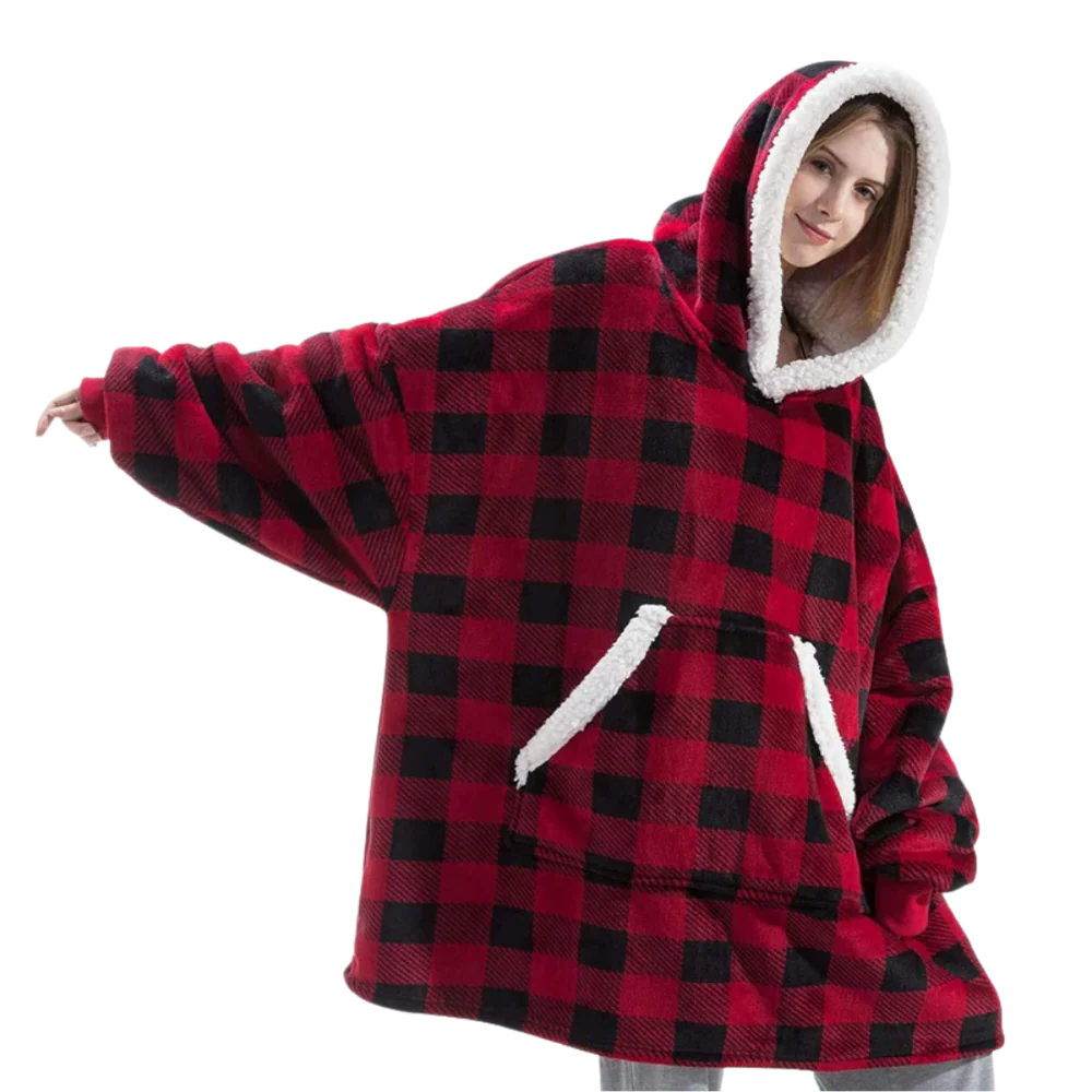 Calda felpa coperta oversize donna, con cappuccio, per un relax in casa tutto l'inverno.
