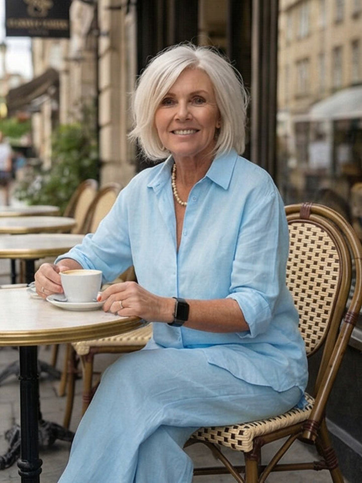 Completo donna chic e fluido: camicia e pantaloni ampi, per un'estate di stile.