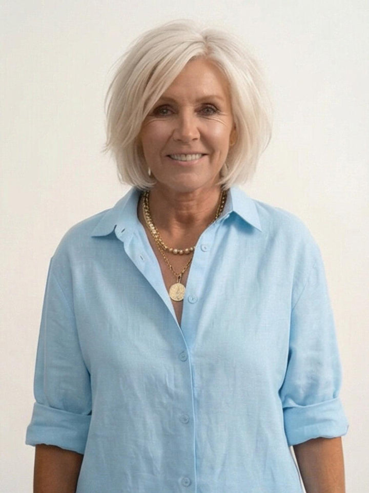 Completo donna fresco, camicia e pantaloni ampi. Ideale per le giornate calde.
