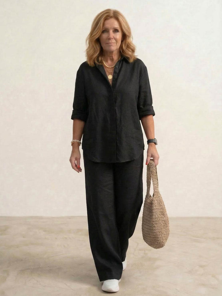 Camicia e pantaloni ampi donna, completo due pezzi. Eleganza fluida per il tuo stile.