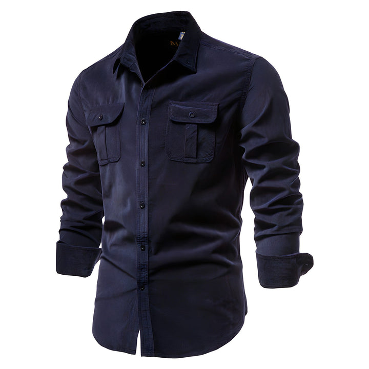 Camicia uomo a maniche lunghe utility, grigio scuro, con tasche. Abbigliamento versatile e confortevole per ogni stile.