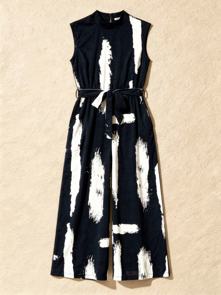 Jumpsuit donna estiva senza maniche, gamba larga. Tuta elegante per outfit casual o chic. Abbigliamento versatile.