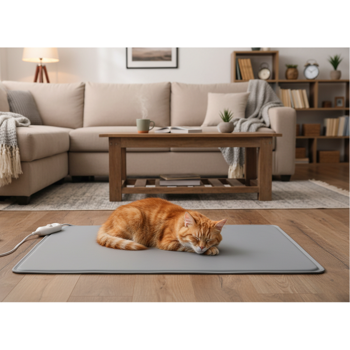 Tappetino riscaldante elettrico impermeabile per cani e gatti. Comfort invernale per animali domestici.