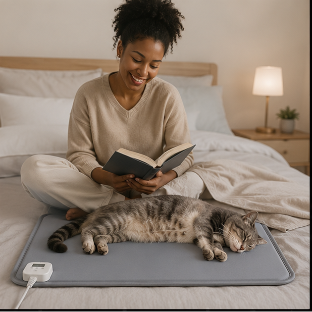 Pad riscaldante elettrico impermeabile, ideale per il benessere di cani e gatti in inverno.