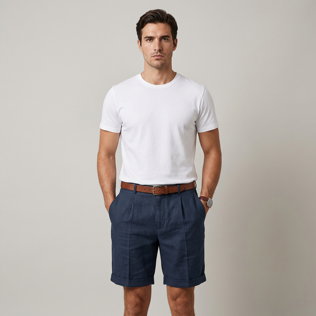 Pantaloncini uomo classici bianchi con pieghe frontali, ideali per un look estivo elegante e raffinato.