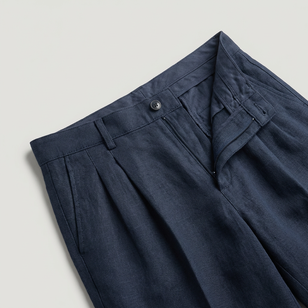 Pantaloncini bianchi da uomo con pieghe frontali e orlo risvoltato, uniscono stile sartoriale e comodità.