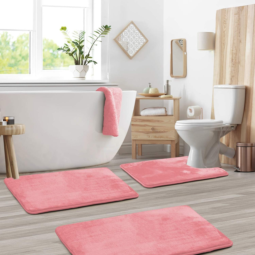 Tappetini bagno di lusso in velluto memory foam, set 3 pezzi assorbenti e antiscivolo per il comfort.