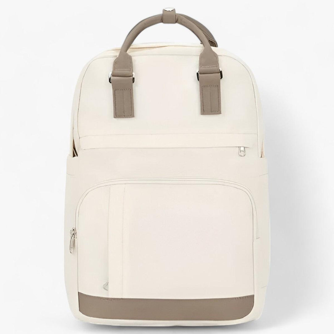 Zaino unisex minimalista beige, ideale per stile urbano e uso quotidiano. Realizzato in tessuto resistente.