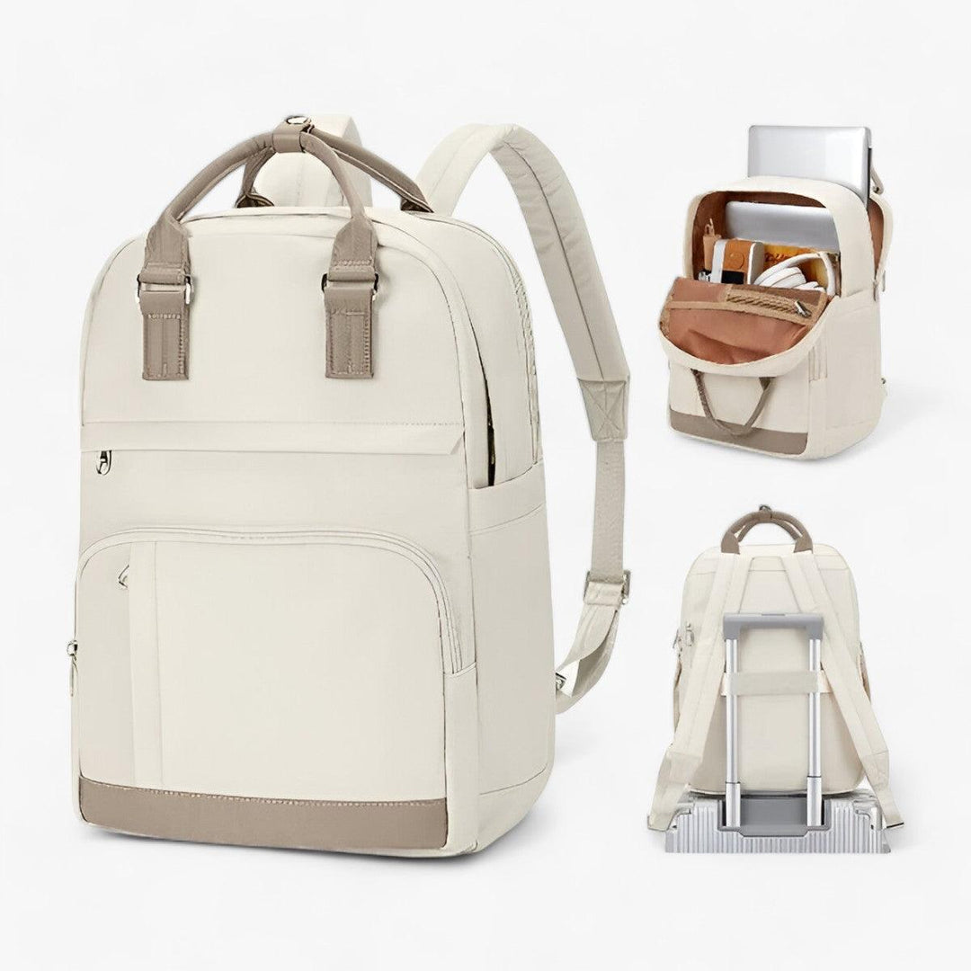 Zaino urbano minimalista beige, perfetto per lo stile di vita moderno. Comodo e versatile per ogni avventura.