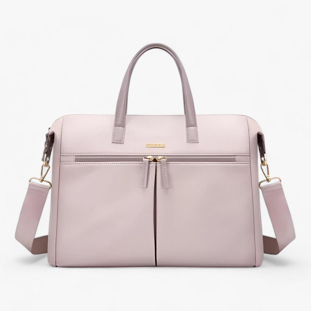 Borsa porta laptop donna nera, elegante e moderna, con tracolla removibile per ufficio o viaggio.