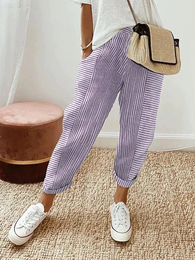 Pantaloni casual da uomo a righe verticali, taglio dritto, offrono comfort e stile versatile per ogni stagione.