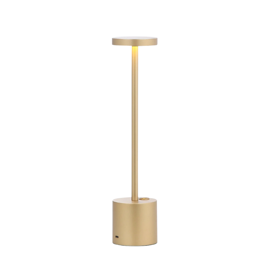 Lampada da tavolo LED ricaricabile con controllo touch, design moderno, autonomia 17h per interni/esterni.