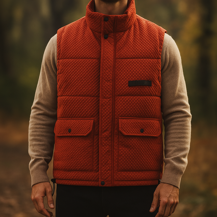 Gilet uomo smanicato versatile per viaggi e abbigliamento casual, caldo e ideale per la stratificazione.