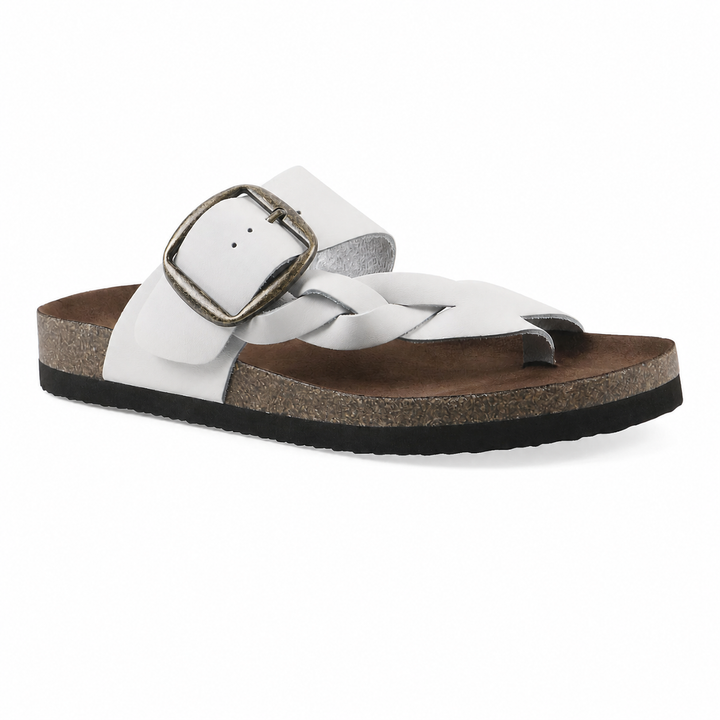 Calzature estive donna: sandali intrecciati alla moda, con fibbia per vestibilità regolabile e casual.