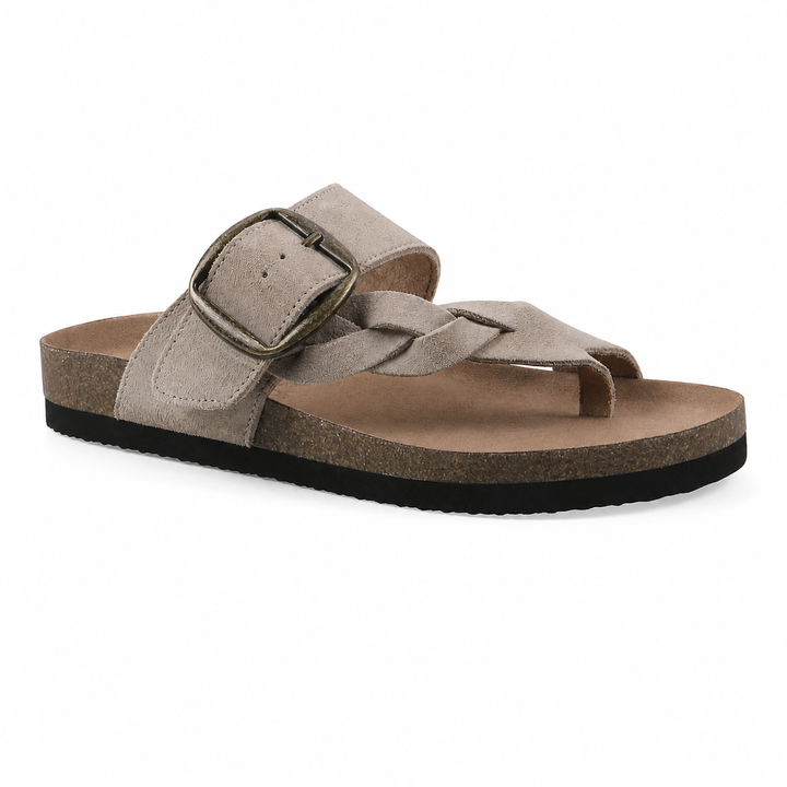 Scarpe estive donna: sandali intrecciati con fibbia regolabile, per un look casual ed elegante.