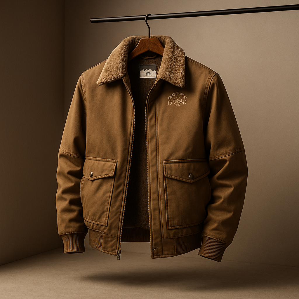 Giubbotto aviator da uomo verde militare, con cerniera e tasche, caldo e confortevole per l'inverno.